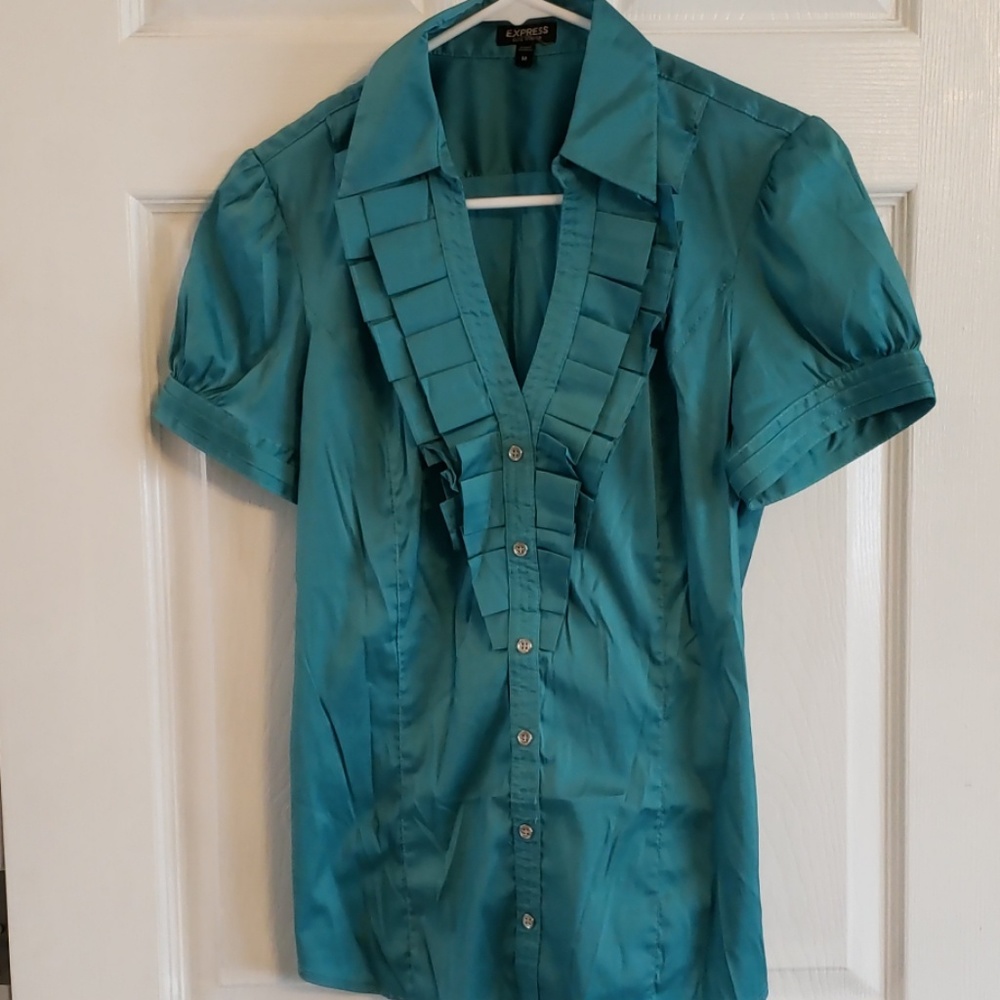button-up V neck professional blouse